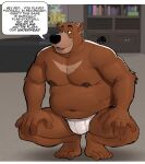 2024 5_toes anthro bear briefs briefs_only brown_body brown_fur bulge chest_markings clothed clothing crouching detailed_background dialogue disney english_text feet front_view fur hands_on_knees hands_on_legs hi_res hunter-husky little_john male mammal markings nipples overweight overweight_male robin_hood_(disney) solo spread_legs spreading text tighty_whities tiptoes toes topless underwear underwear_only white_briefs white_clothing white_underwear