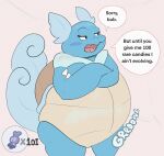 2024 ambiguous_gender anthro asking_for_food belly big_belly candy chunkyfunkys crossed_arms dessert dialogue english_text eyelashes fangs fluffy fluffy_tail food gameplay_mechanics generation_1_pokemon hi_res hungry looking_away narrowed_eyes nintendo obese obese_ambiguous obese_anthro onomatopoeia open_mouth overweight overweight_ambiguous overweight_anthro pokemon pokemon_(species) portrait rare_candy reptile requesting rumbling_stomach sassy scalie shell simple_background sound_effects speech_bubble standing tail talking_to_viewer tan_background teeth text thick_thighs three-quarter_portrait tongue tsundere turtle wartortle