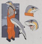 absurd_res aevris anthro biped blacktip_shark carcharhinus clothed clothing countershade_tail countershading dorsal_fin eyebrows fin fish freckles gills grey_body hi_res male marine open_mouth requiem_shark shark sharp_teeth solo tail tail_fin teeth tongue