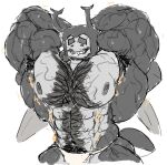 abs anthro armpit_hair arthropod barazoku beetle biceps bodily_fluids body_hair buffbug chest_hair insect lats_(muscle) male muscular muscular_anthro muscular_male nipples pecs pubes solo sweat vein veiny_muscles wings