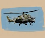  aircraft fisher_art helicopter highres mi-24 military military_vehicle original outdoors signature sky weapon 
