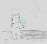 2022 anthro bracelet bugsnax cloud digital_media_(artwork) eyewear fan_character fur glasses grass grumpus hair hi_res holding_object jewelry nonbinary_(lore) outside plant rock screen shaibey shaibey_(shaibey) sketch solo standing young_horses