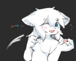 anthro blue_and_white breasts butt canid canine canxue canxue_(character) digital_media_(artwork) female fingers fox fur hair heterochromia kemono long_hair looking_at_viewer mammal monochrome nude portrait simple_background smile solo tail text tongue