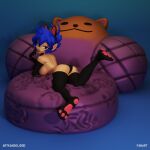  animal_ears art artkansolidnsfw blue_hair cat_ears half kitty kittysuit non-web_source nontraditional_playboy_bunny request solo thighhighs topless waifu 
