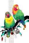  animal animal_focus bird black_eyes branch commentary_request eri_na feathers gem leaf looking_at_viewer no_humans original parakeet parrot perching sitting_on_branch white_background white_gemstone yellow_gemstone 