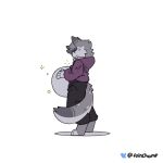 after_vore animated anthro belly belly_rub big_belly clothed clothing digestion digestion_noises digitigrade felid feline felis fur goatchamp grey_body grey_fur hi_res mammal pantherine sound_effects tail vore white_body white_fur