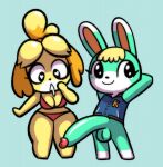 2024 animal_crossing anthro balls big_balls big_penis bikini bikini_bottom bikini_top black_eyes black_nose blonde_hair blue_clothing blue_jacket blue_topwear bodily_fluids breasts canid canine canis cleavage clothed clothing colored curved_penis dipstick_ears domestic_dog drooling duo erection eyelashes featureless_feet featureless_hands feet female fur genitals grey_body grey_fur hair hand_on_face hands_behind_head heart_eyes heart_symbol hi_res huge_penis hyper hyper_genitalia hyper_penis isabelle_(animal_crossing) jacket lagomorph leg_markings leporid long_ears looking_at_genitalia looking_at_penis looking_at_viewer male mammal markings multicolored_body multicolored_ears multicolored_fur nintendo pantsless penis penis_awe presenting presenting_penis rabbit red_bikini red_clothing red_swimwear saliva sasha_(animal_crossing) shiba_inu simple_background smile smiling_at_viewer socks_(marking) spitz standing swimwear thick_thighs tied_hair topwear two_tone_body two_tone_fur white_body white_fur wide_hips yellow_body yellow_fur yopy