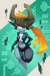 absurd_res armor breasts featureless_breasts featureless_crotch female hair headgear helmet hi_res humanoid humanoid_pointy_ears imp long_hair looking_at_viewer markings midna nintendo not_furry red_eyes roxythefoxy smile solo the_legend_of_zelda twili twilight_princess