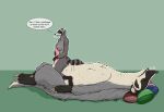 2024 anthro anthro_on_feral badger bartleby_(strega) bestiality biped bodyjob breasts brown_eyes claws dialogue duo english_text erection female feral fur genitals green_eyes grey_body grey_fur handjob hi_res hug larger_feral larger_male lying male male/female mammal markings mustelid musteline nipples on_back penile penis penis_hug pillow procyonid quadruped raccoon sex short_tail size_difference smaller_anthro smaller_female snout speech_bubble strega striped_markings striped_tail stripes tail tail_markings text whiskers