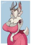  anthro blush breasts cleavage clothed clothing female hi_res horn jackalope jwinkz lagomorph mammal solo sundress 