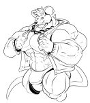 2017 aidan_mouse anthro big_bulge big_muscles bulge clothing fierglief hi_res hoodie huge_bulge huge_muscles hyper hyper_bulge hyper_muscles jewelry line_art looking_at_viewer male mammal monochrome mouse murid murine muscular necklace rodent solo topwear underwear 