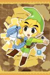  2015 blonde_hair clothing green_clothing hair hi_res hourglass_(disambiguation) humanoid hylian male melee_weapon nintendo phantom_hourglass shield simple_background solo sword the_legend_of_zelda toon_link unknown_artist video_games weapon wind_waker yellow_background 