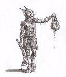  0laffson 2020 4_toes 5_fingers anthro blood bodily_fluids clothed clothing death digital_media_(artwork) duo ear_piercing ear_ring felid feline fingers gore hi_res holding_object holding_sword holding_weapon lynx male mammal melee_weapon open_mouth piercing sword teeth toes tongue weapon 