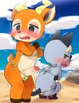  2020 animal_crossing beau_(animal_crossing) blush bodily_fluids cervid clothing dagasi domestic_cat erection felid feline felis genitals hi_res male mammal nintendo panties penis raymond_(animal_crossing) tears underwear video_games 