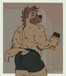 animated animated_gif anthro boxer_briefs butt clothed clothing colored foxfawl hi_res hyena looking_at_viewer loop male mammal marcus_(foxfawl) protein_shake seductive shaking_butt shirtless short_playtime solo tail tail_motion tailwag underwear underwear_only