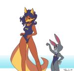 breasts canid canine carmelita_fox clothing disney feliscede female fox judy_hopps lagomorph leporid low_res mammal painting rabbit sly_cooper_(series) sony_corporation sony_interactive_entertainment sucker_punch_productions swimming swimwear video_games zootopia 