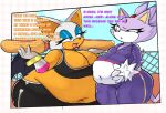 2026 accessory anthro armwear bat bat_wings belly belly_overhang big_belly big_breasts black_bottomwear black_bra black_clothing black_nose black_pants black_sports_bra black_underwear black_wings blaze_the_cat blue_eyeshadow blue_sky bottomwear bra bracelet breasts clothing cloud colored dialogue digital_media_(artwork) domestic_cat duo elbow_gloves english_text eyelashes eyeshadow fangs feedism felid feline felis female food forehead_gem gem gloves gold_(metal) gold_bracelet gold_jewelry gummyfruitcup hair hair_accessory hairband hand_on_belly hand_on_own_belly handwear hi_res holding_food holding_hot_dog holding_object hot_dog huge_belly huge_breasts huge_thighs jewelry looking_at_another makeup mammal membrane_(anatomy) membranous_wings multicolored_body navel obese obese_anthro obese_female open_mouth open_smile outside overweight overweight_anthro overweight_female pants pink_tongue purple_body purple_bottomwear purple_clothing purple_ears purple_hair purple_pants purple_tail red_gem red_hairband red_mouth rouge_the_bat sega shaded sky smile smiling_at_another sonic_the_hedgehog_(series) sports_bra tail talking_to_another tan_body tan_inner_ear teal_eyes teeth text thick_thighs tongue two_tone_body underwear weight_gain white_armwear white_body white_clothing white_ears white_elbow_gloves white_gloves white_hair white_handwear wings yellow_eyes