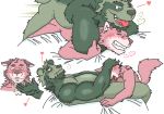  &lt;3 2020 anthro belly blush canid canine chan_kiti_chan_(artist) duo fox fur green_body green_fur hi_res kemono male male/male mammal overweight overweight_male raccoon_dog sex tanuki tongue tongue_out 