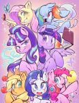  2016 apple applejack_(mlp) balloon blonde_mane blue_body blue_eyes blue_fur blue_mane blush book clothing confetti cowboy_hat duo_focus earth_pony equid equine feathered_wings feathers female feral fluttershy_(mlp) food freckles friendship_is_magic fruit fur gem green_eyes group hair happy hat headgear headwear hi_res horn horse mammal mane multicolored_hair multicolored_mane my_little_pony orange_body orange_fur pegasus pink_background pink_body pink_eyes pink_fur pink_mane pinkie_pie_(mlp) plant pony purple_body purple_eyes purple_fur purple_mane rainbow_dash_(mlp) rainbow_mane rarity_(mlp) simple_background starlight_glimmer_(mlp) twilight_sparkle_(mlp) two_tone_hair two_tone_mane unicorn unicorn_pony white_body white_fur winged_unicorn wings yellow_body yellow_fur ziroro326 