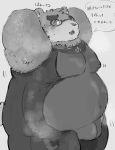  2020 absurd_res anthro belly blush bulge buta5kawa clothed clothing eyewear glasses hi_res japanese_text kemono male mammal monochrome overweight overweight_male solo text tokyo_afterschool_summoners ursid video_games volos 