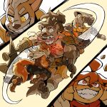 1:1 5_fingers 5_toes absurd_res action_scene ahoge ankle_wraps anthro armor attack axe barefoot battle_axe bodily_fluids brown_body brown_clothing brown_fingerless_gloves brown_fur brown_gloves brown_handwear canid canine canis ceehaz claws clothing dog_knight_rpg domestic_dog eye_scar eyebrows facial_scar feet female finger_claws fingerless_gloves fingers fur gauntlet_(weapon) gloves grin group hair handwear heel_pad herding_dog hi_res humanoid_feet humanoid_hands hyena maci_(ceehaz) male mammal metal_armor motion_path nix_(ceehaz) orange_body orange_eyes orange_fur pastoral_dog pawpads plantigrade plantigrade_pawpads pomeranian saliva scar shield smile soles spitz spotted_hyena stirrup_footwear tail tan_body tan_fur toe_claws toes tongue tongue_out welsh_corgi yellow_eyes