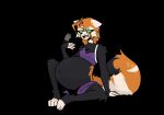 2026 adrian_della_(elizapregs) ailurid anthro black_background black_body black_fur black_sclera bottomwear bra clothing digital_drawing_(artwork) digital_media_(artwork) elizapregs english_description fanning fanning_self female fur green_eyes hi_res humanoid_hands mammal orange_body orange_fur pregnant pregnant_anthro pregnant_female purple_bottomwear purple_bra purple_clothing purple_shorts purple_underwear red_panda shorts simple_background sitting sitting_on_ground solo tan_body tan_fur underwear