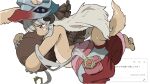  1other animal_ears baggy_pants cargo_pants colored_eyelashes ears_through_headwear flat_chest from_side furry hair_ornament hat highres holding horns long_hair made_in_abyss nanachi_(made_in_abyss) narehate other_focus pants pouch shiro_srmsk simple_background solo tail whiskers white_eyelashes white_hair yellow_eyes 