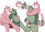  2020 anthro balls belly blush canid canine chan_kiti_chan_(artist) duo eyes_closed flaccid fox genitals hi_res kemono kissing male male/male mammal overweight overweight_male penis pubes raccoon_dog simple_background sitting tanuki white_background 