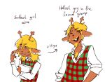 aged_up anthro antlers blonde_eyebrows blonde_facial_hair blonde_hair brown_body buckteeth clothed clothing deer deltarune digital_media_(artwork) duo english_text eyebrow_through_hair eyebrows eyes_closed facial_hair female fingers freckled_face freckles ftm_transition gender_transition goatee green_eyes hair hi_res horn male mammal meme mustache new_world_deer noelle_holiday pencilmint red_nose reindeer saddest_alive_/_most_beautiful sequential_arrow sideburns simple_background sketch smile teeth text time_skip topwear trans_(lore) trans_man_(lore) translucent translucent_hair undertale_(series) vest white_background white_sleeves