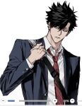  1boy art_program_in_frame bag black_hair blazer closed_mouth commentary_request dress_shirt duffel_bag haikyuu!! hair_between_eyes jacket korean_commentary kuroo_tetsurou male_focus necktie school_uniform shirt short_hair simple_background solo sso_s white_background white_shirt 