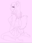  anthro butt canid canine clothed clothing fan_character female fluffy fluffy_tail fur hair mammal open_mouth open_smile pink_background q_wed simple_background sitting sketch smile solo teeth 