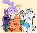 absurd_res anthro big_breasts big_nipples big_penis bodily_fluids breasts canid canine canis chihuahua comic dalmatian dialogue domestic_dog english_text erection female fox freckles furniture furryblued0g genderfluid_(lore) genital_fluids genitals group gynomorph hi_res huge_breasts hypnosis intersex mammal mask mind_control nipples nude penis precum pubes red_fox scar scientist speech_bubble spiral text toy_dog trans_(lore) trans_woman_(lore) trio true_fox worship