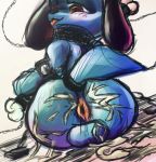  anthro anus baby_pok&eacute;mon backsack balls bdsm big_butt blue_body blue_fur blush bodily_fluids bone butt canid canine chain collar colored_sketch cum cum_on_butt cum_on_ground fur gaping gaping_anus genital_fluids genitals hi_res holding_object looking_at_viewer looking_back looking_down looking_pleasured male mammal nintendo pok&eacute;mon pok&eacute;mon_(species) red_eyes riolu simple_background sitting solo tito-tonton tongue tongue_out video_games 