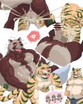 2020 anal anthro balls belly blush bodily_fluids canid canine chan_kiti_chan_(artist) cum duo ejaculation felid genital_fluids genitals hi_res impregnation kemono male male/male male_pregnancy mammal moobs overweight overweight_male pantherine penis pregnant raccoon_dog sex tanuki tiger tongue tongue_out 