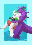  aladar_(character) anthro beach couple_(disambiguation) duo genitals grin hi_res holding_(disambiguation) horn k_hunnicutt knot male male/male muscular nidoking nintendo pecs penile_spines penis piercing pok&eacute;mon pok&eacute;mon_(species) seaside sex size_difference smile surprise video_games water zangoose 
