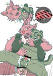  2020 anal asian_clothing balls belly blush canid canine chan_kiti_chan_(artist) clothing east_asian_clothing fox fundoshi fur genitals green_body green_fur hi_res japanese_clothing kemono kissing male male/male mammal moobs overweight overweight_male penis raccoon_dog sex tanuki underwear 