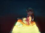 anthro dark_room darkness disney european_rabbit female judy_hopps lagomorph leporid looking_at_viewer mammal mi3e notebook off-shoulder_top oryctolagus rabbit simple_background sitting solo zootopia