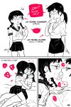  2girls age_difference braid glasses hand_under_clothes hand_under_shirt highres kiss lanyard midriff miniskirt monochrome multiple_girls office_lady original ponytail sailor_collar school_uniform selfcest shared_speech_bubble shirt skirt speech_bubble straddling sweatdrop sytokun time_paradox twin_braids upright_straddle yuri 