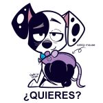 &iquest;quieres? 101_dalmatian_street 101_dalmatians 1:1 2024 black_body black_fur black_nose black_spots canid canine canis catnip chelledoggo dalmatian deepak_(101_dalmatians) disney domestic_dog drugs feral floppy_ears fur heterochromatic_ears holding_object holding_toy male mammal markings meme multicolored_body multicolored_fur pink_inner_ear quadruped solo spots spotted_body spotted_fur text toy toy_mouse translated two_tone_body two_tone_fur white_body white_fur white_spots