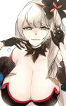  black_dress black_gloves breasts cleavage dress fate/grand_order fate_(series) gloves hair_ornament highres huge_breasts kankitsu_kei long_hair looking_at_viewer marie_antoinette_(alter)_(fate/grand_order) marie_antoinette_(fate/grand_order) pale_skin side_ponytail yellow_eyes 
