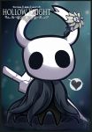  2019 ambiguous_gender black_eyes clothing flower hi_res hollow_knight hollow_knight_(character) horn melee_weapon pictographics plant signature solo speech_bubble sword team_cherry vessel_(species) video_games weapon woofzilla 