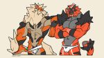  16:9 2020 absurd_res anthro arcanine biceps big_muscles canid canine clothing crossed_arms digital_media_(artwork) duo felid fur hi_res incineroar lemonliger male mammal muscular muscular_male nintendo nipples pecs pok&eacute;mon pok&eacute;mon_(species) red_body red_fur simple_background standing teeth video_games white_background widescreen 