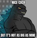  bearing_teeth clevzx crossed_arms english_text glowing godzilla godzilla_(series) image_macro impact_(font) kaiju male meme reaction_image text toho 