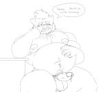  &lt;3 anthro armpit_hair balls barawerewolf belly bodily_fluids body_hair chair english_text erection flirting furniture genital_fluids genitals gouryou hairy_balls happy_trail male mammal monochrome nipples nude overweight penis precum sitting solo suid suina sus_(pig) text tokyo_afterschool_summoners video_games wild_boar 
