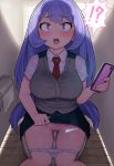  !? 1girl blue_eyes blue_hair blush boku_no_hero_academia breasts cellphone hadou_nejire large_breasts lifted_by_self open_mouth panties panty_pull pee peeing phone pussy red_neckwear school_uniform shioboi short_sleeves skirt skirt_lift solo surprised sweat thought_bubble tissue toilet toilet_seat underwear white_panties 