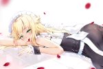  1girl alternate_costume ass aurora_(azur_lane) azur_lane bare_shoulders blonde_hair blush breasts chinese_commentary commentary_request dress enmaided eyebrows_visible_through_hair green_eyes long_hair looking_at_viewer maid maid_headdress maya_g smile solo very_long_hair wrist_cuffs 