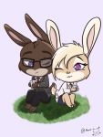  3:4 anthro bad_guy_cafe blonde_hair blue_eyes brown_body brown_fur chibi couple_(disambiguation) duo female fur hair lagomorph leporid male mammal nadine_hasina_(anheledir) nami_vianna ned_(anheledir) purple_eyes rabbit tan_body tan_fur 