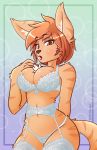  2020 alternate_species anthro black_nose blush breasts brown_eyes brown_hair chest_tuft cleavage clothed clothing domestic_cat felid feline felis female fur garter_straps hair hand_on_breast inner_ear_fluff kdhynamo legwear lingerie looking_at_viewer mammal navel nekonny_(fursona) open_mouth short_hair simple_background solo stockings tan_body tan_fur tuft whiskers 