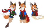  3_toes 4_fingers alpha_channel anthro bad_guy_cafe blue_eyes canid canine fingers fox fur male mammal model_sheet orange_body orange_fur quirky-middle-child scarf solo toes ziegelzeig_zoona 