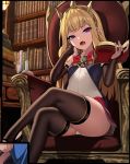  1girl absurdres blonde_hair cagliostro_(granblue_fantasy) crossed_legs granblue_fantasy grimgrim highres long_hair panties pantyshot purple_eyes skindentation solo thighs tiara underwear 